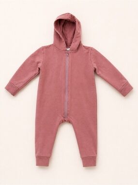 Tiny Button Apparel / Girls Dusty Rose Hooded Romper - Dusty Rose Jumpsuit